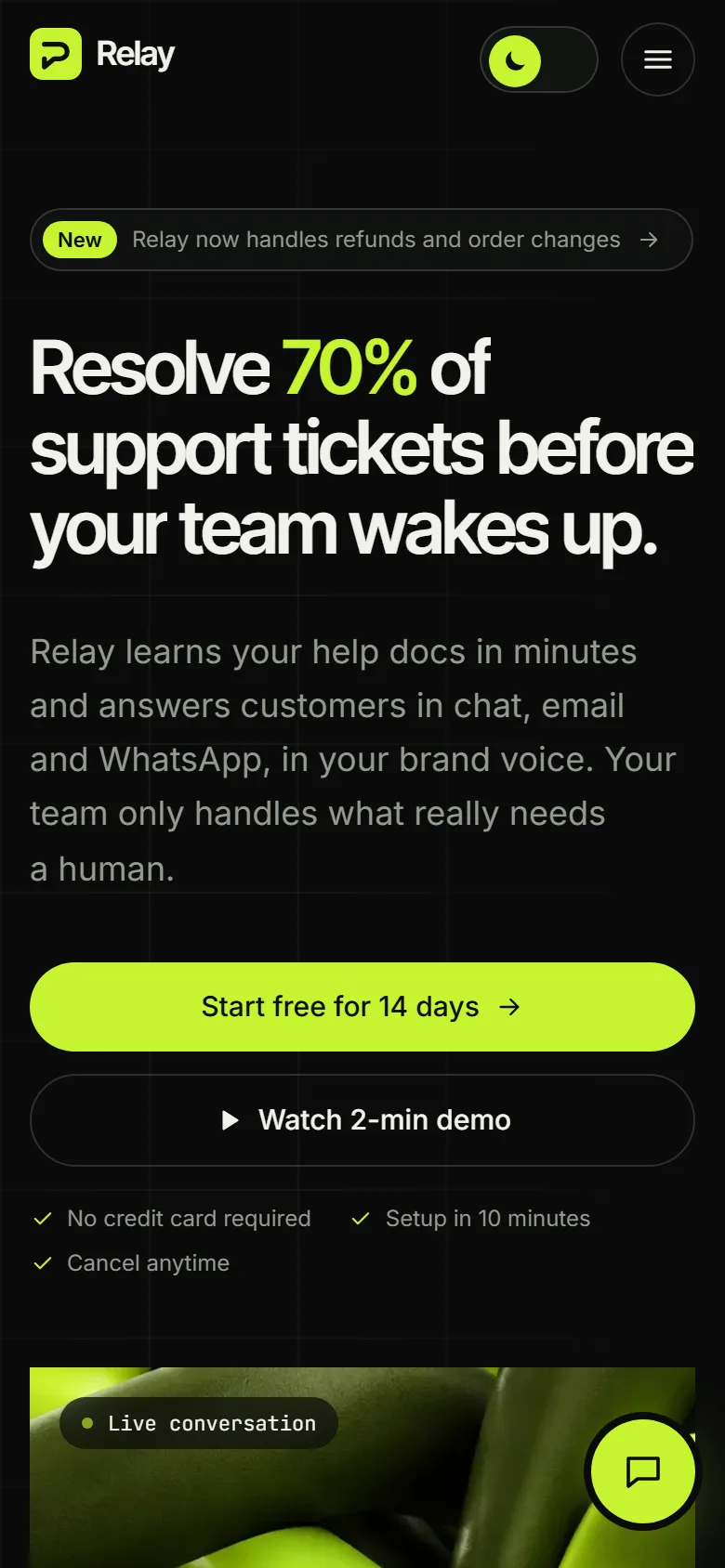 Relay home page on a phone
