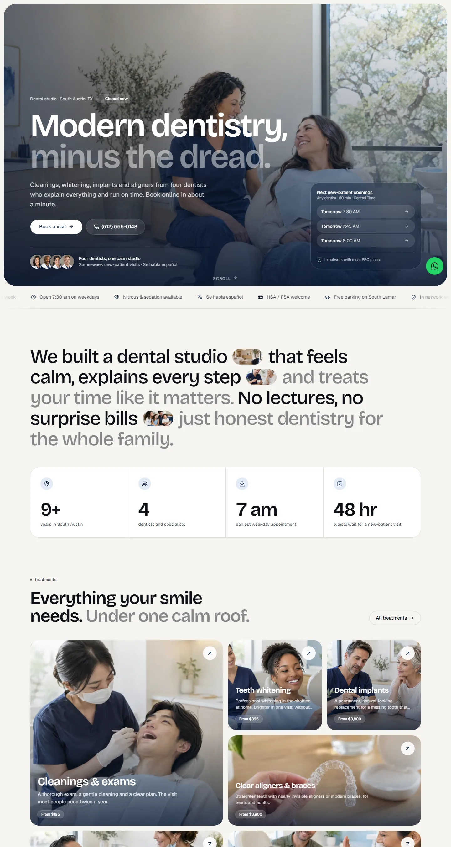 Lumora Dental home page, scrolled through its sections