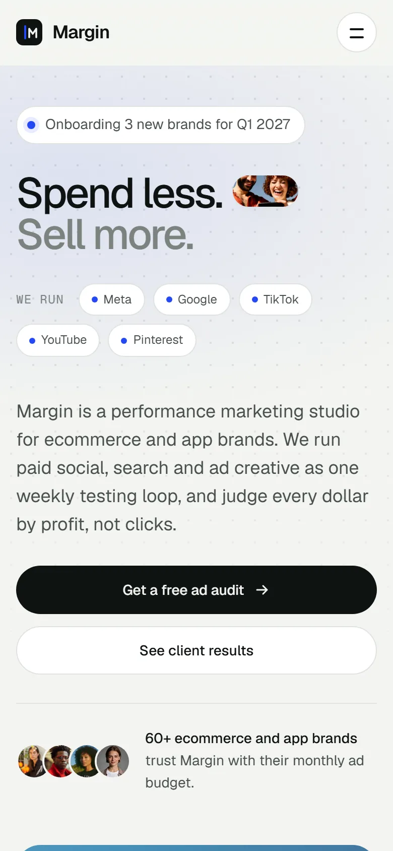 Margin home page on a phone