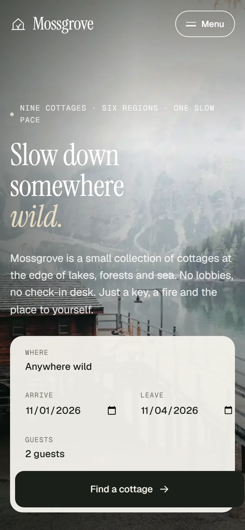 Mossgrove home page on a phone